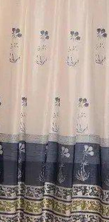 Set Of 2 White & Blue Hand Block Printed Curtain