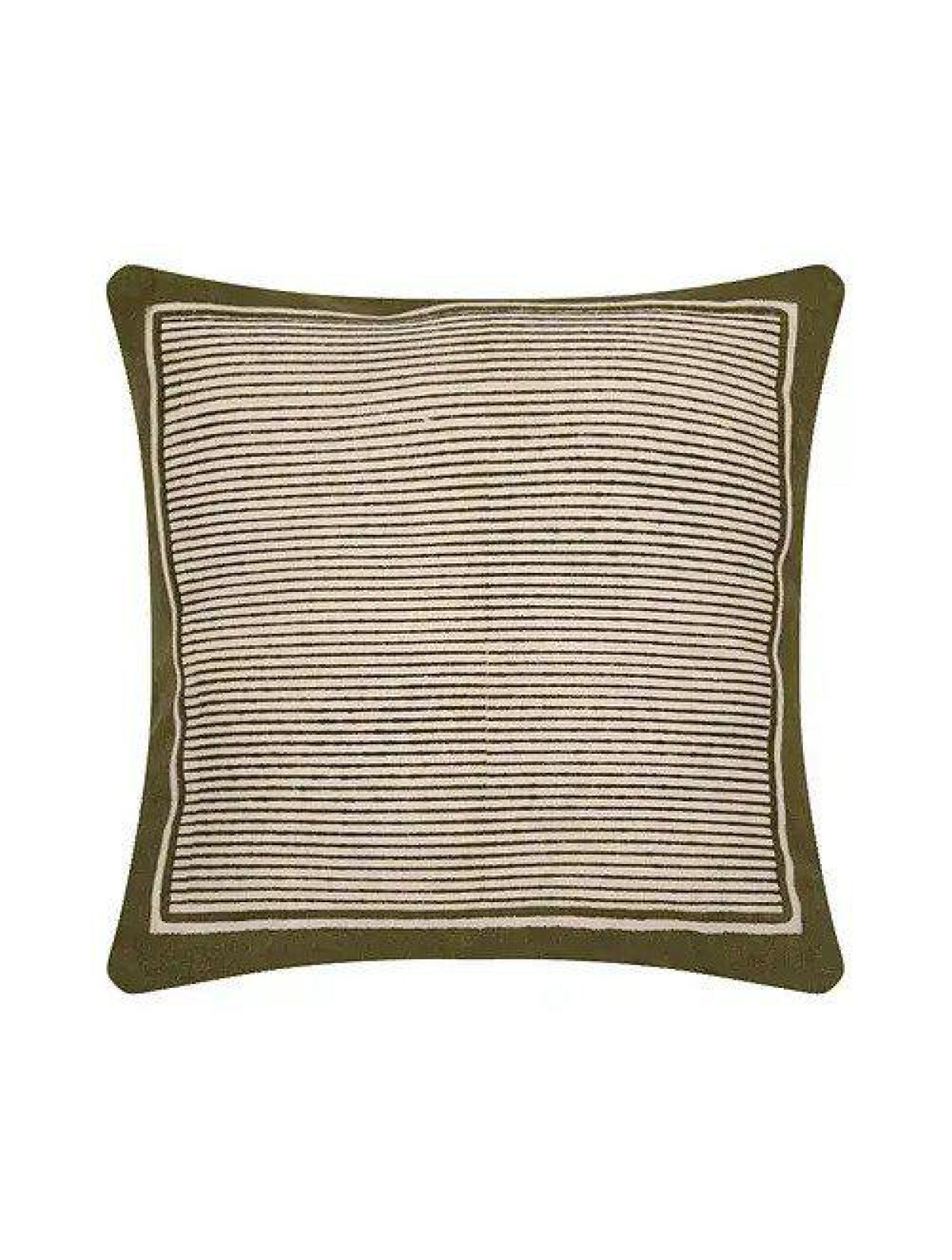 Olive Green & White Set Of 2 Hand Block Printed Cushion Cover
