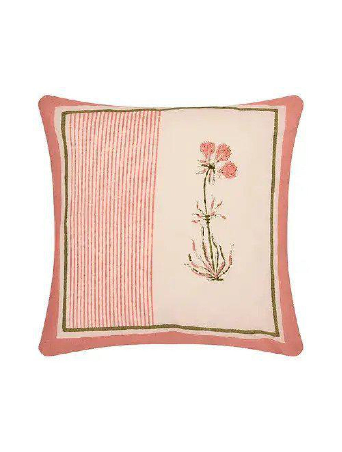 Pink & White Set Of 2 Hand Block Printed Cushion Cover