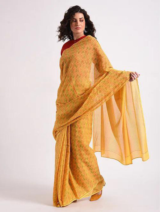 Yellow Paisely Cotton Saree