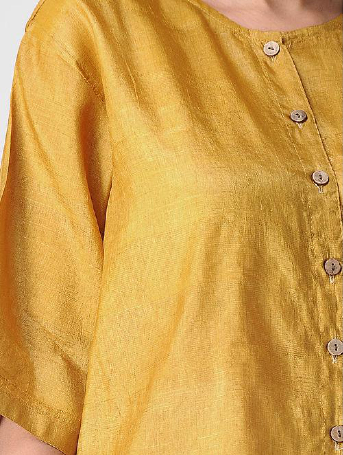 Yellow Tussar Blouse With Wooden Button