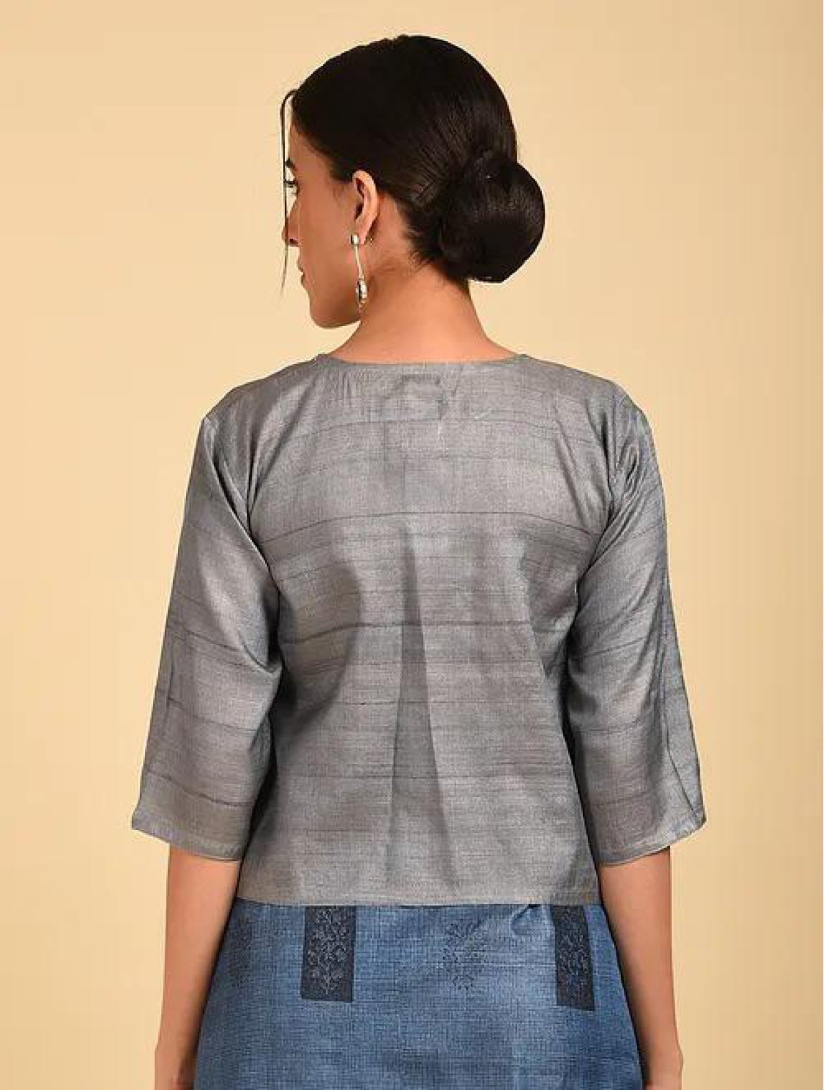 Grey 100 % Silk Tussar Blouse