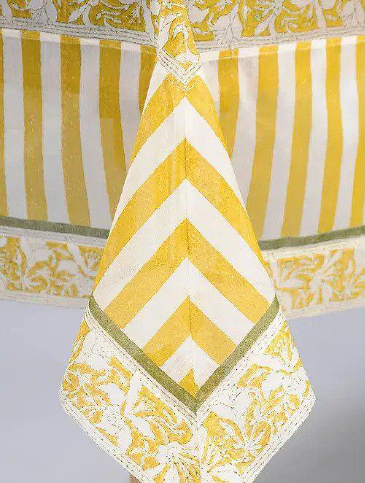 Chanderi White & Yellow Block Printed Table Cover