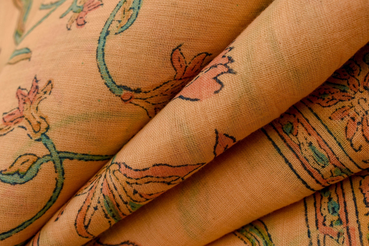 Light Orange Floral Cotton Saree