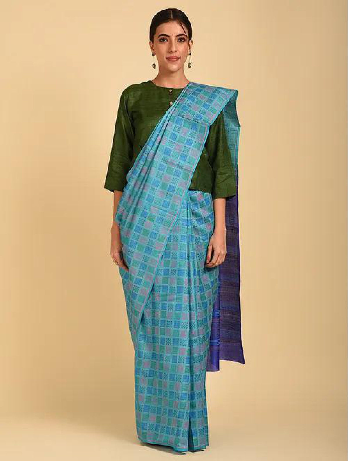 Turquoise Ombre Tussar Saree