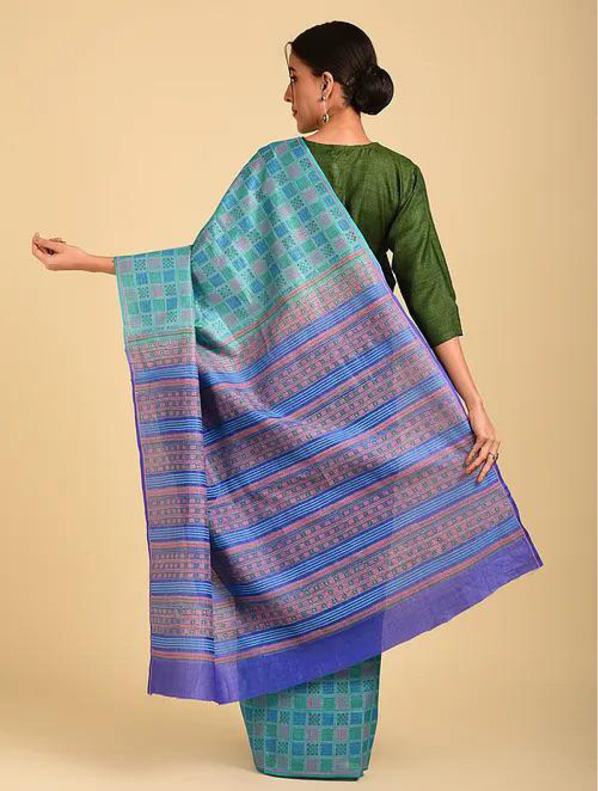 Turquoise Ombre Tussar Saree