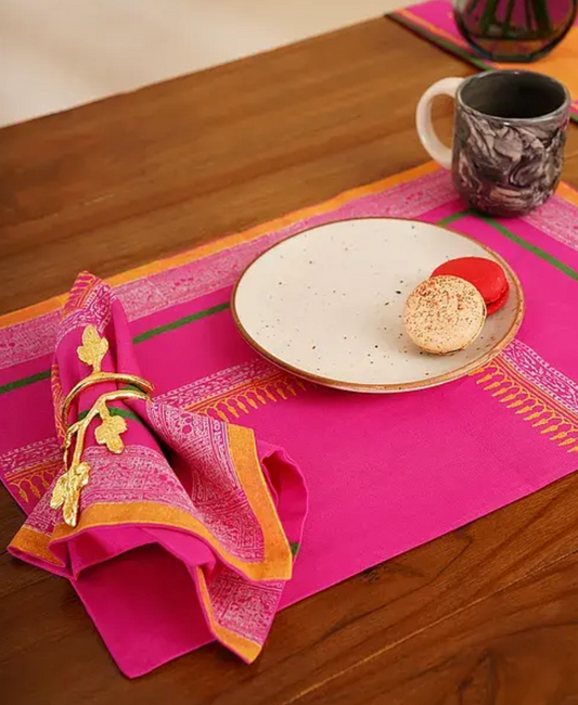 Jugal Pink Jaal Beige Table Mat & Napkin (set of 12)