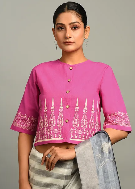 Pink Block Printed Cotton Blouse